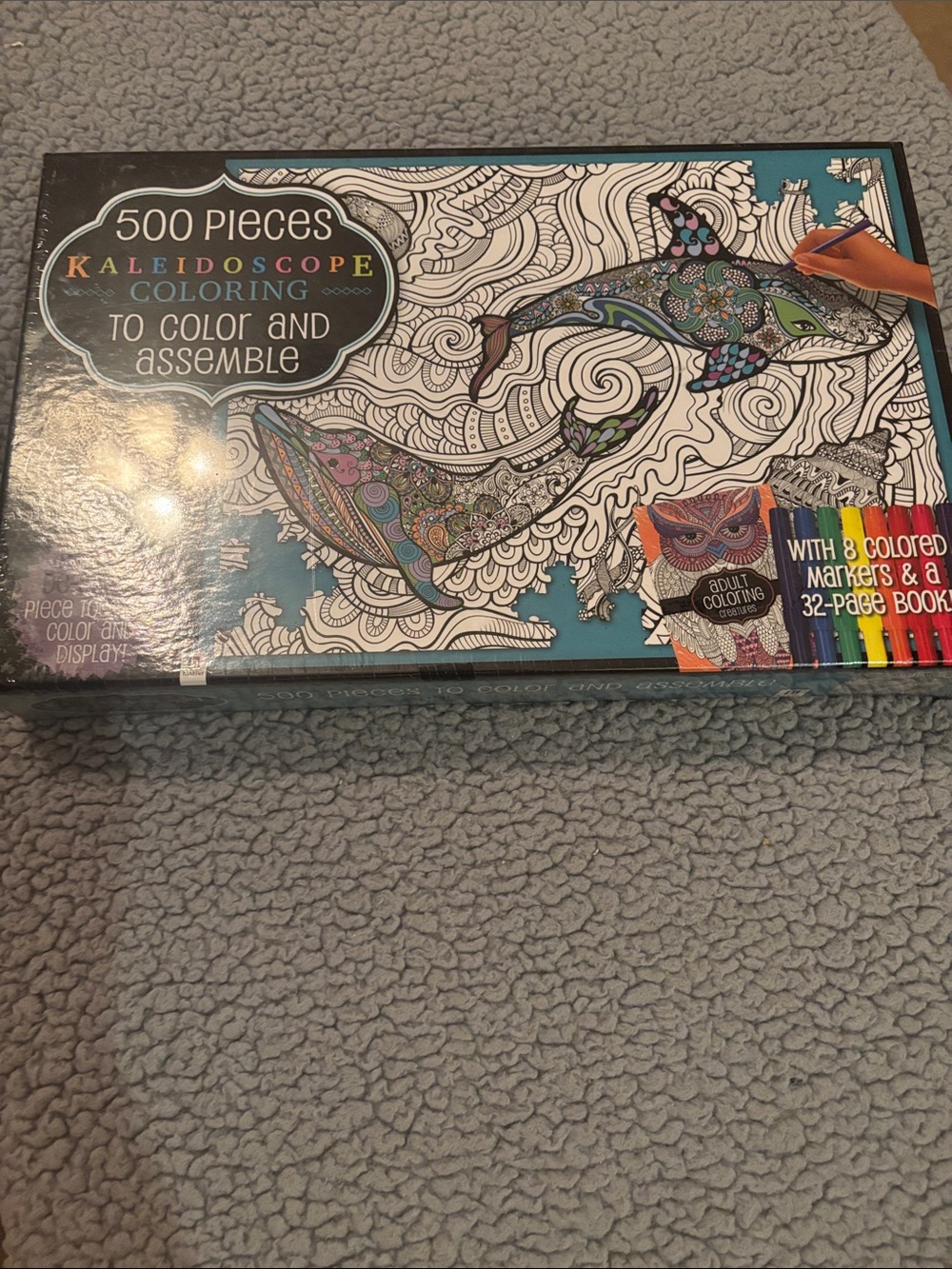 NWT Kaleidoscope Coloring Puzzle - Teal Accent Whale Design (500 Pieces)